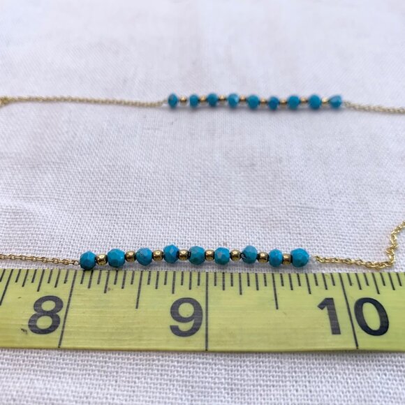Gold Over Sterling Silver 925 Necklace w/ Turquoise Gold Bead Sections 36" Long - Picture 11 of 11